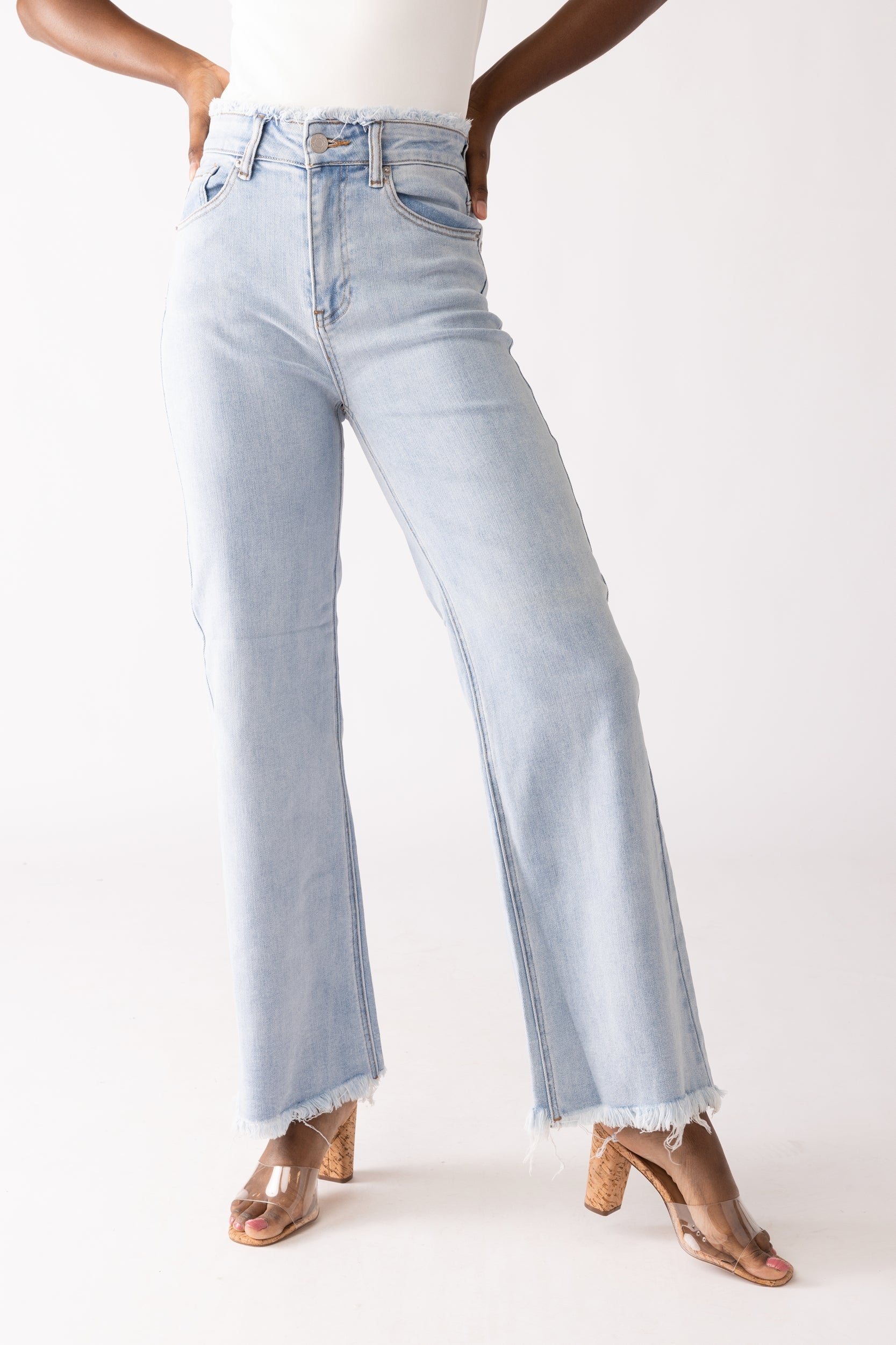 Chloe Frayed Hem Wide Leg Jeans