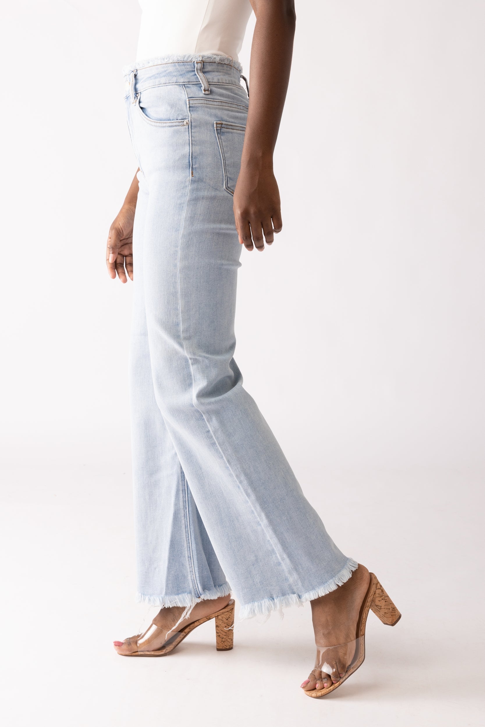 Chloe Frayed Hem Wide Leg Jeans