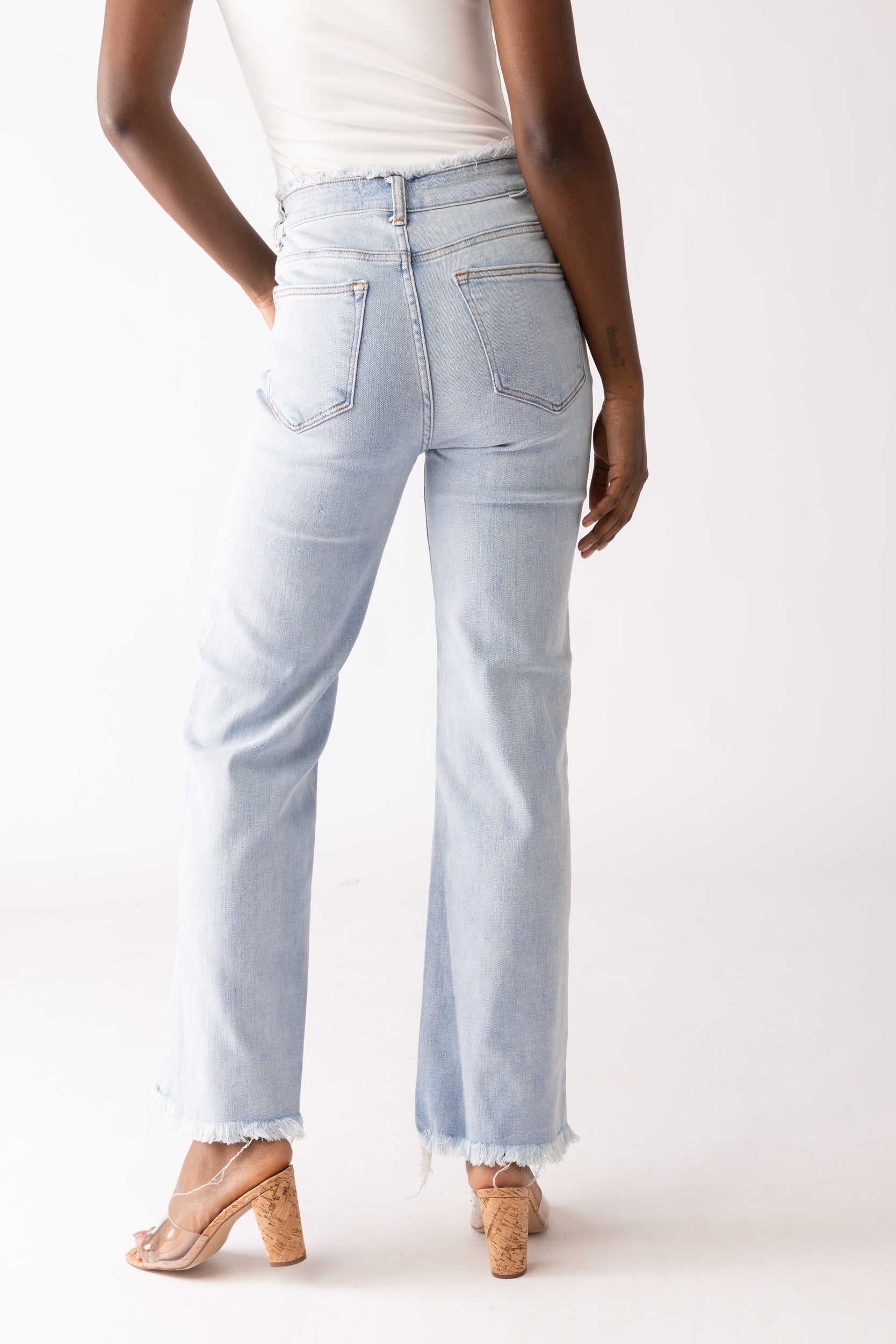 Chloe Frayed Hem Wide Leg Jeans