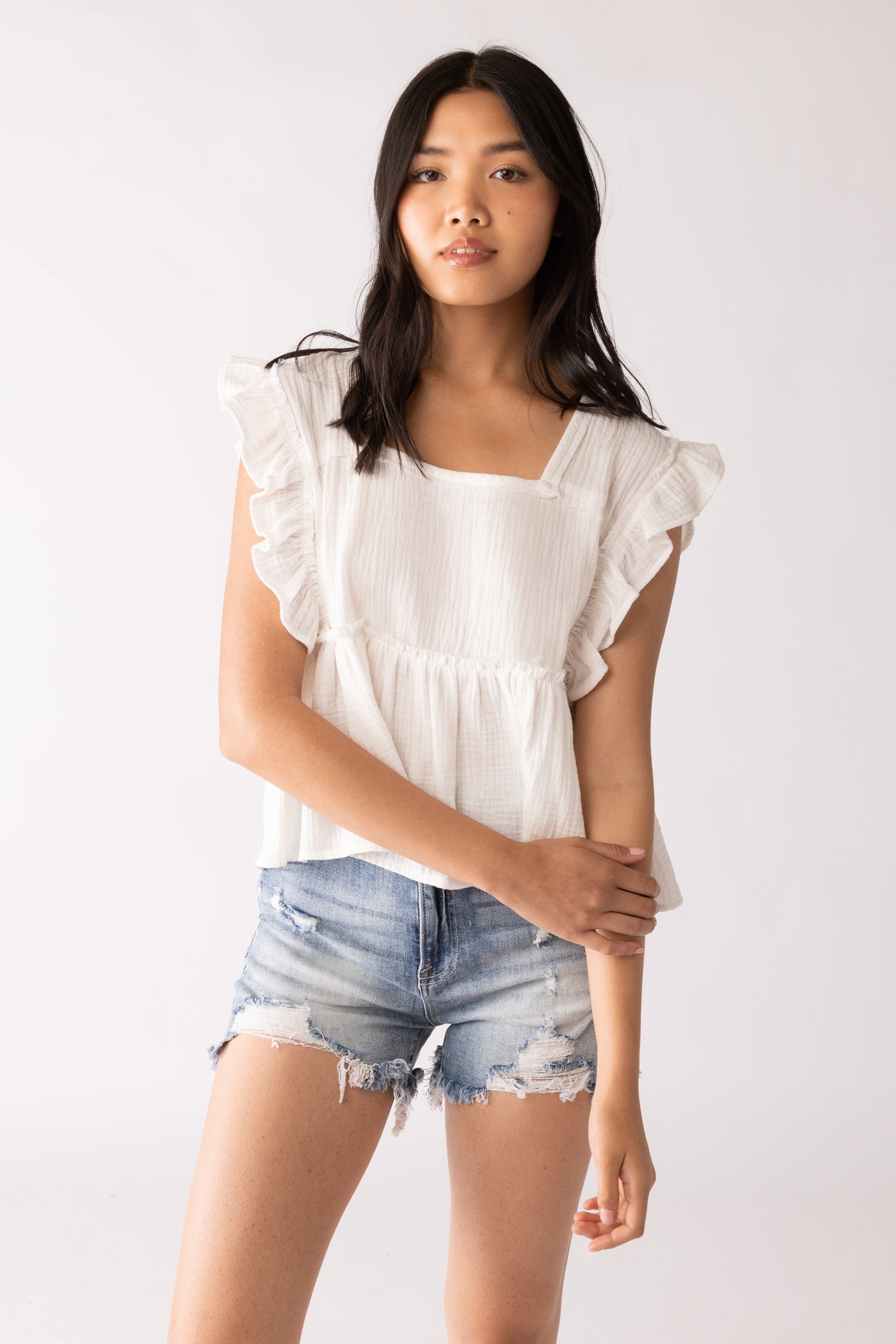 SALE - Mina Gauze Ruffle Sleeve Blouse