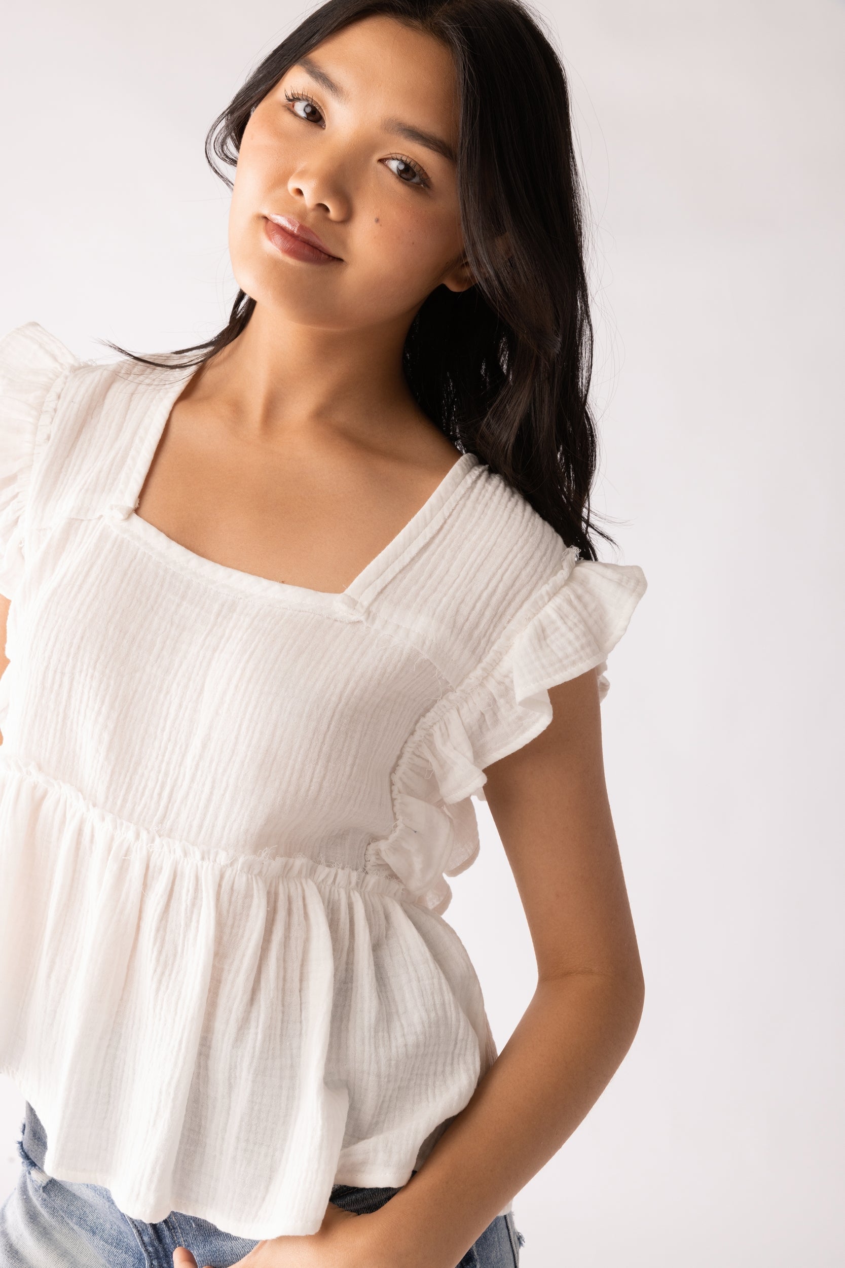 SALE - Mina Gauze Ruffle Sleeve Blouse