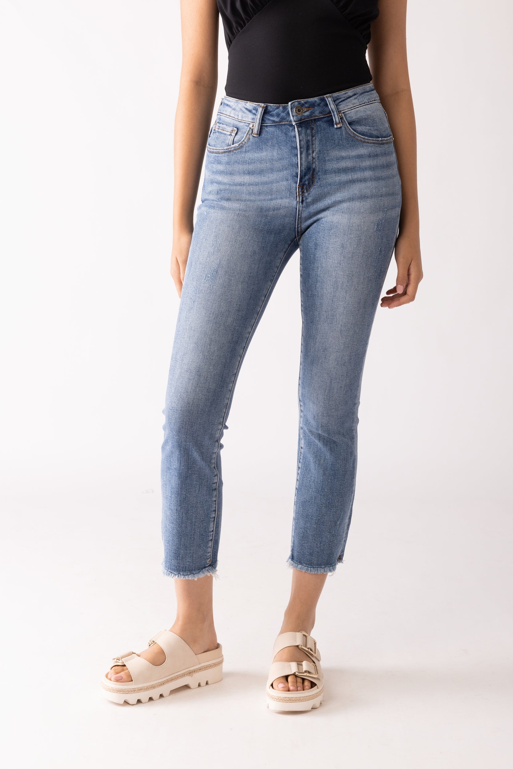Morlie Mid Rise Straight Cropped Jeans