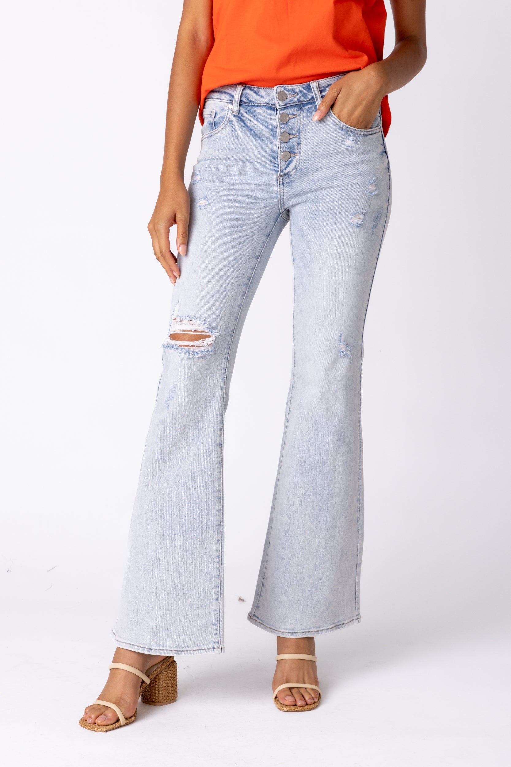 SALE - Crawford Mid Rise Button Fly Flare Jeans