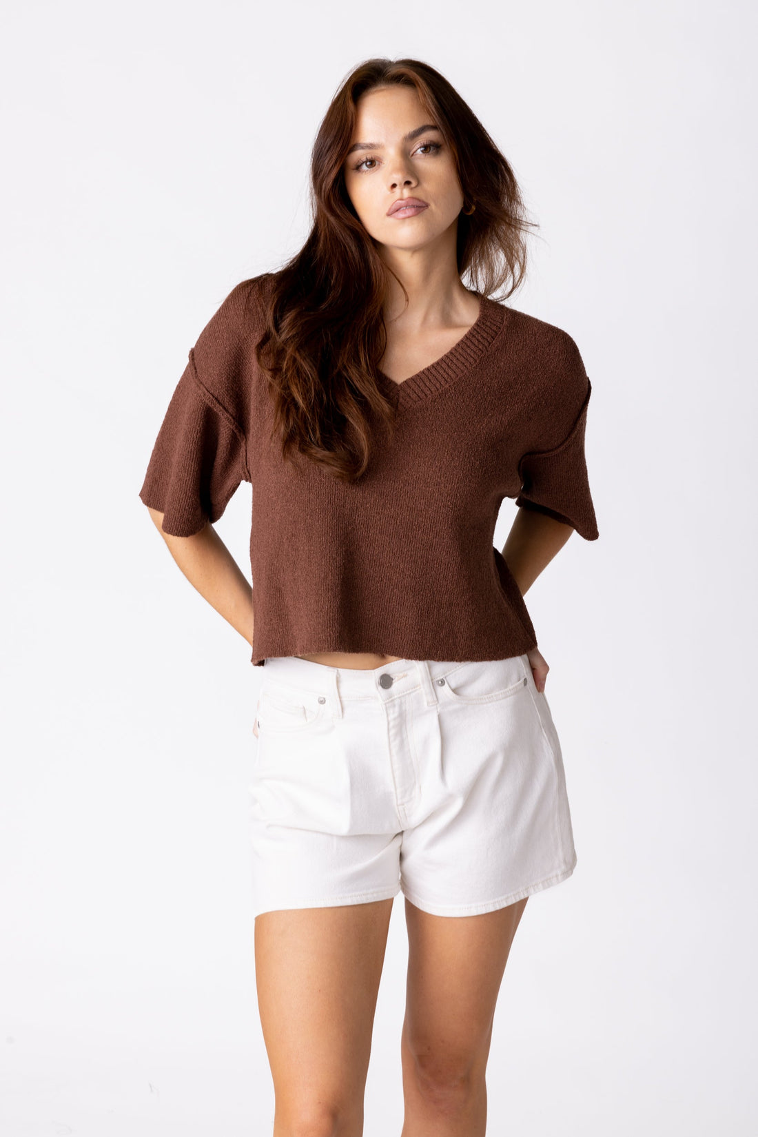 SALE - Andrea Short Sleeved V Neck Sweater