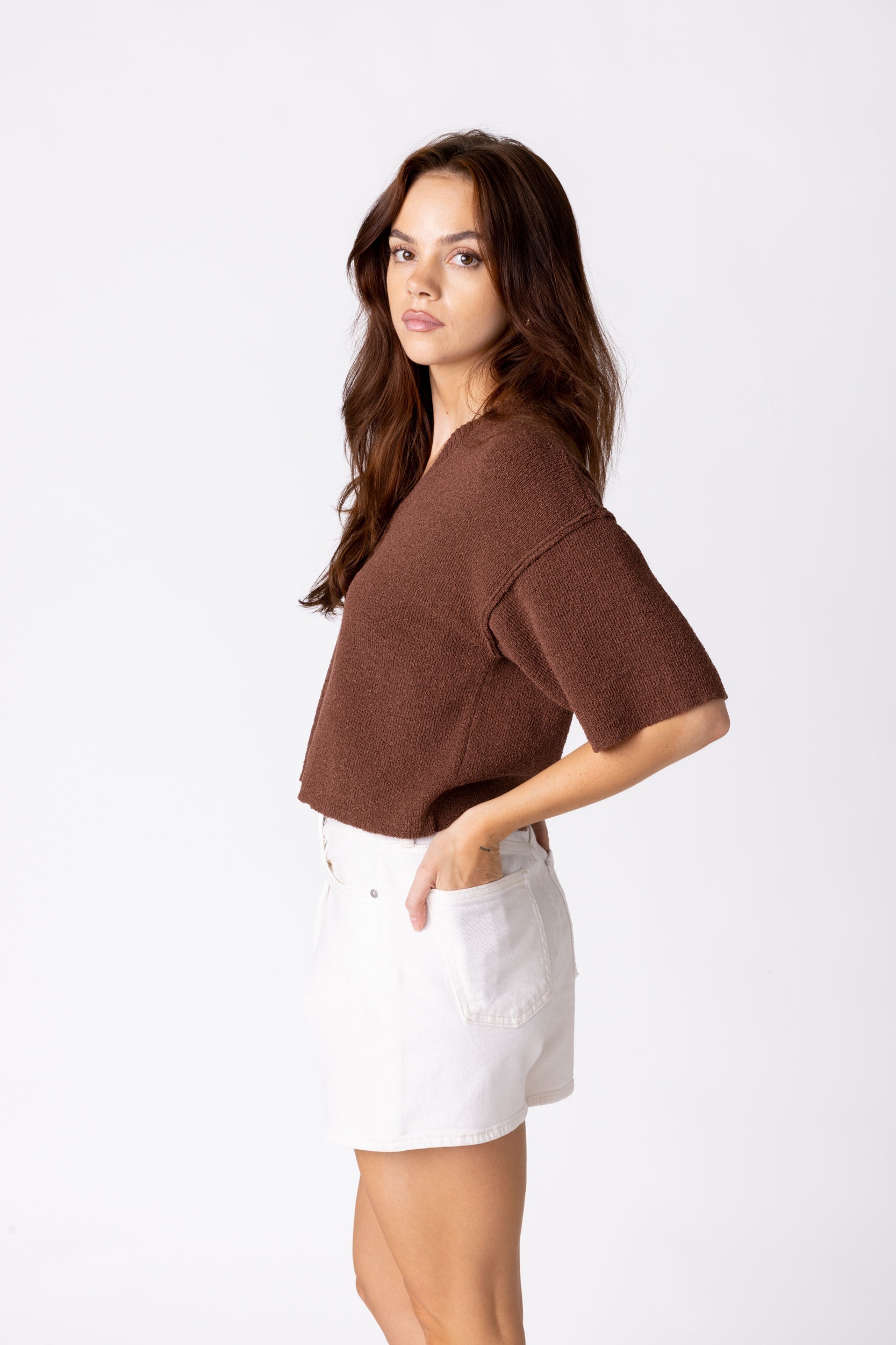 SALE - Andrea Short Sleeved V Neck Sweater