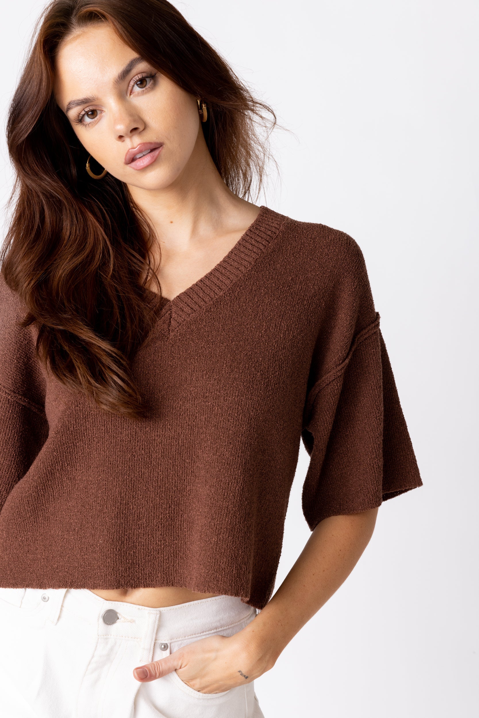 SALE - Andrea Short Sleeved V Neck Sweater