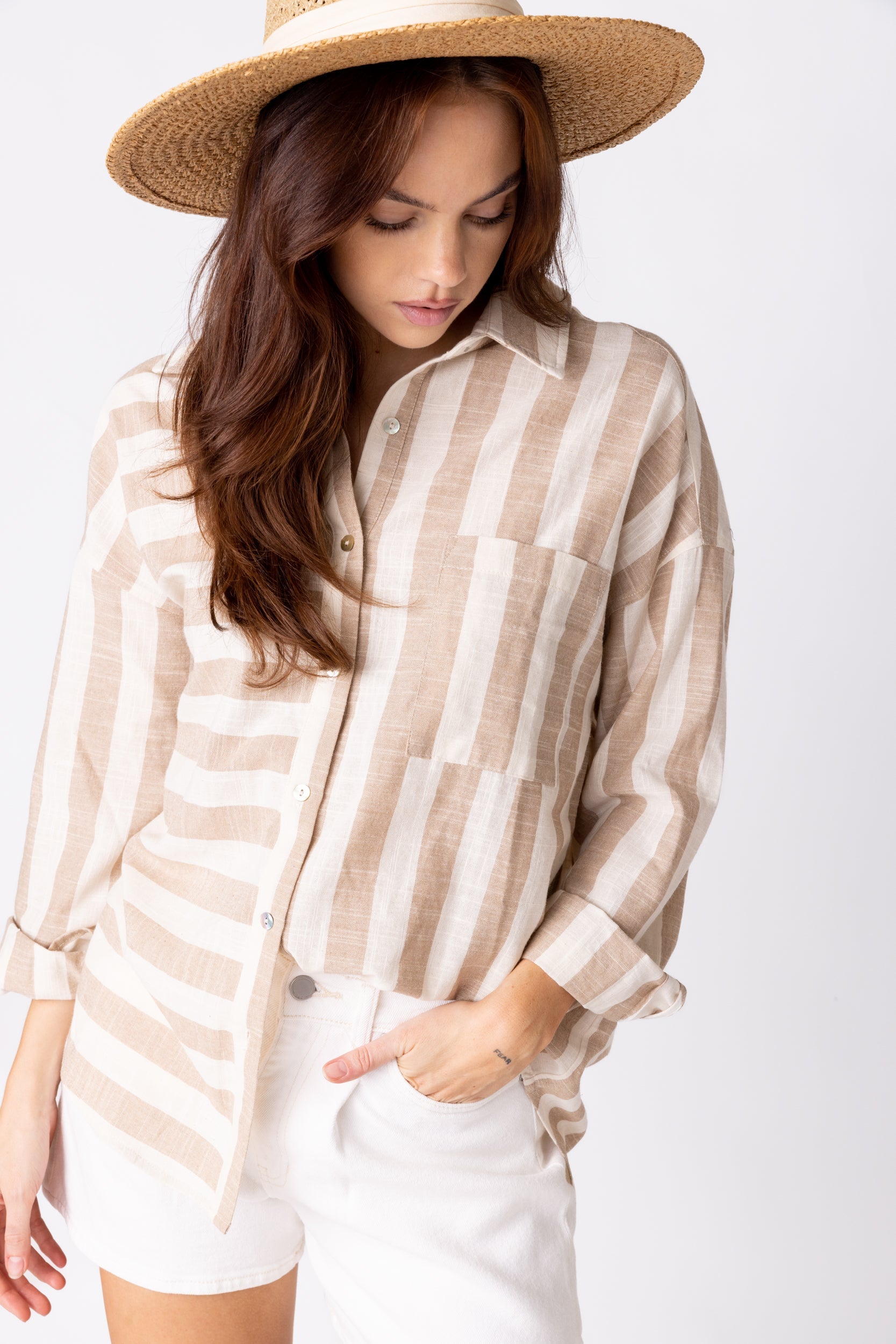 Elle Striped Button Up Blouse