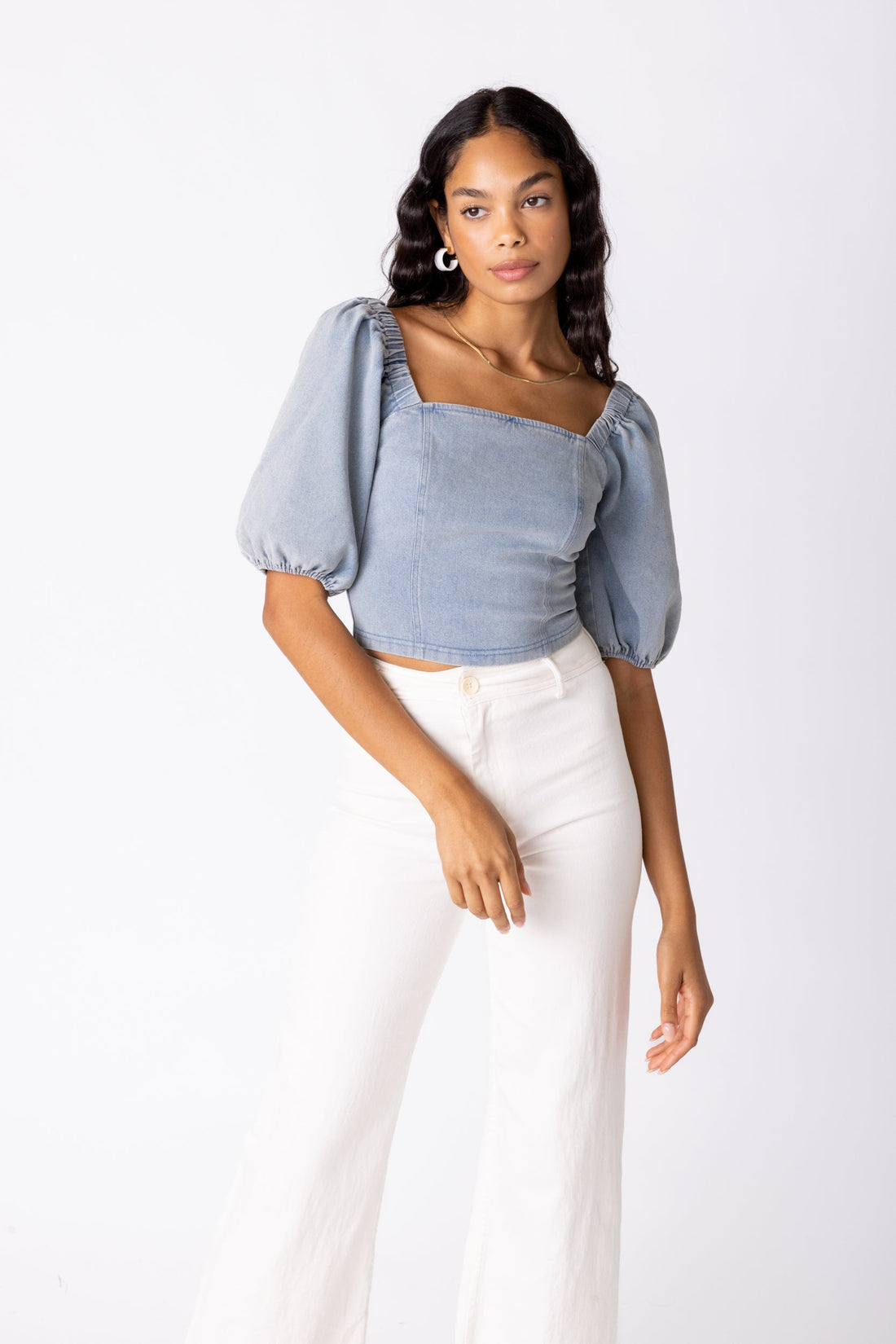 SALE - Hadley Chambray Puff Sleeve Top