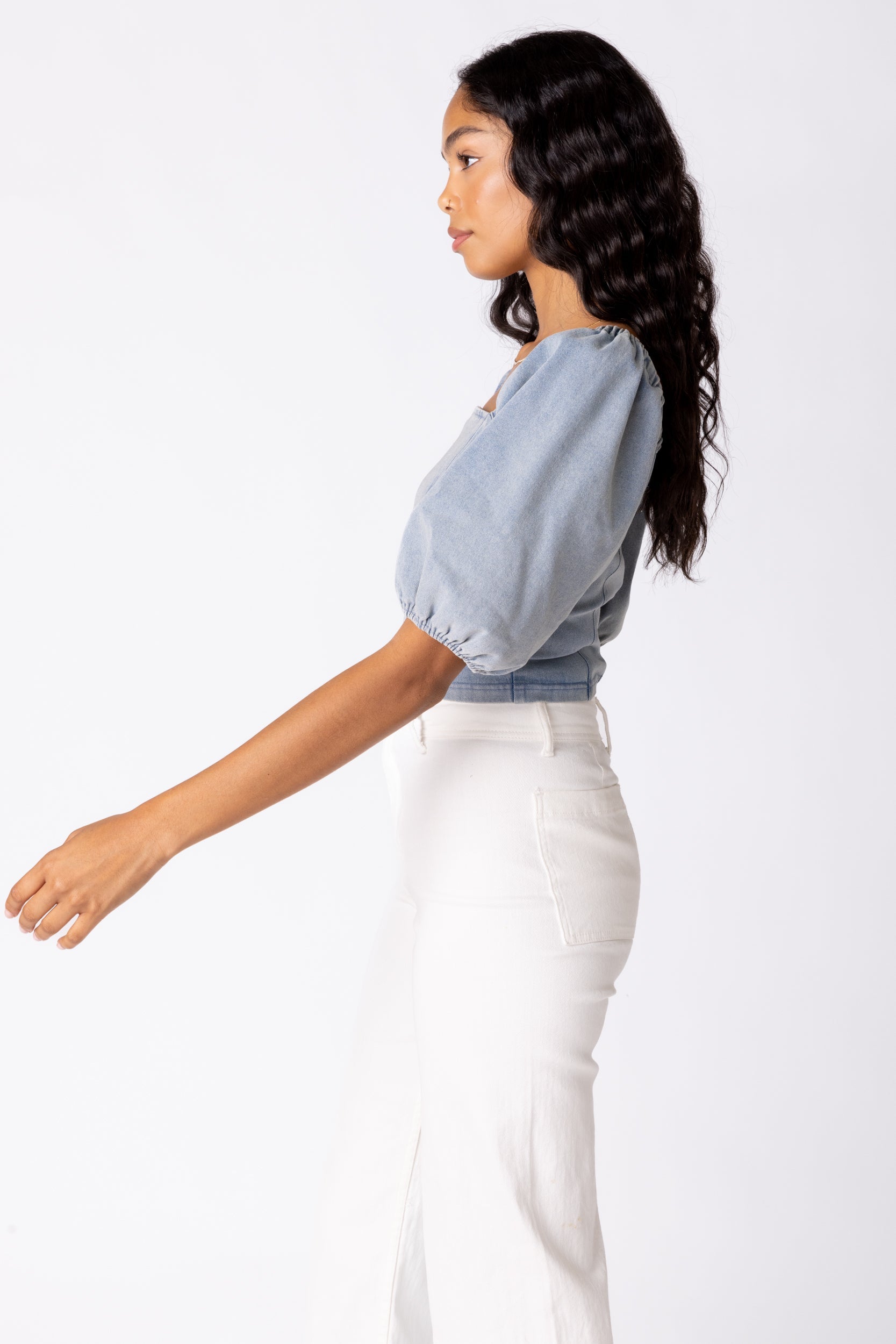 SALE - Hadley Chambray Puff Sleeve Top