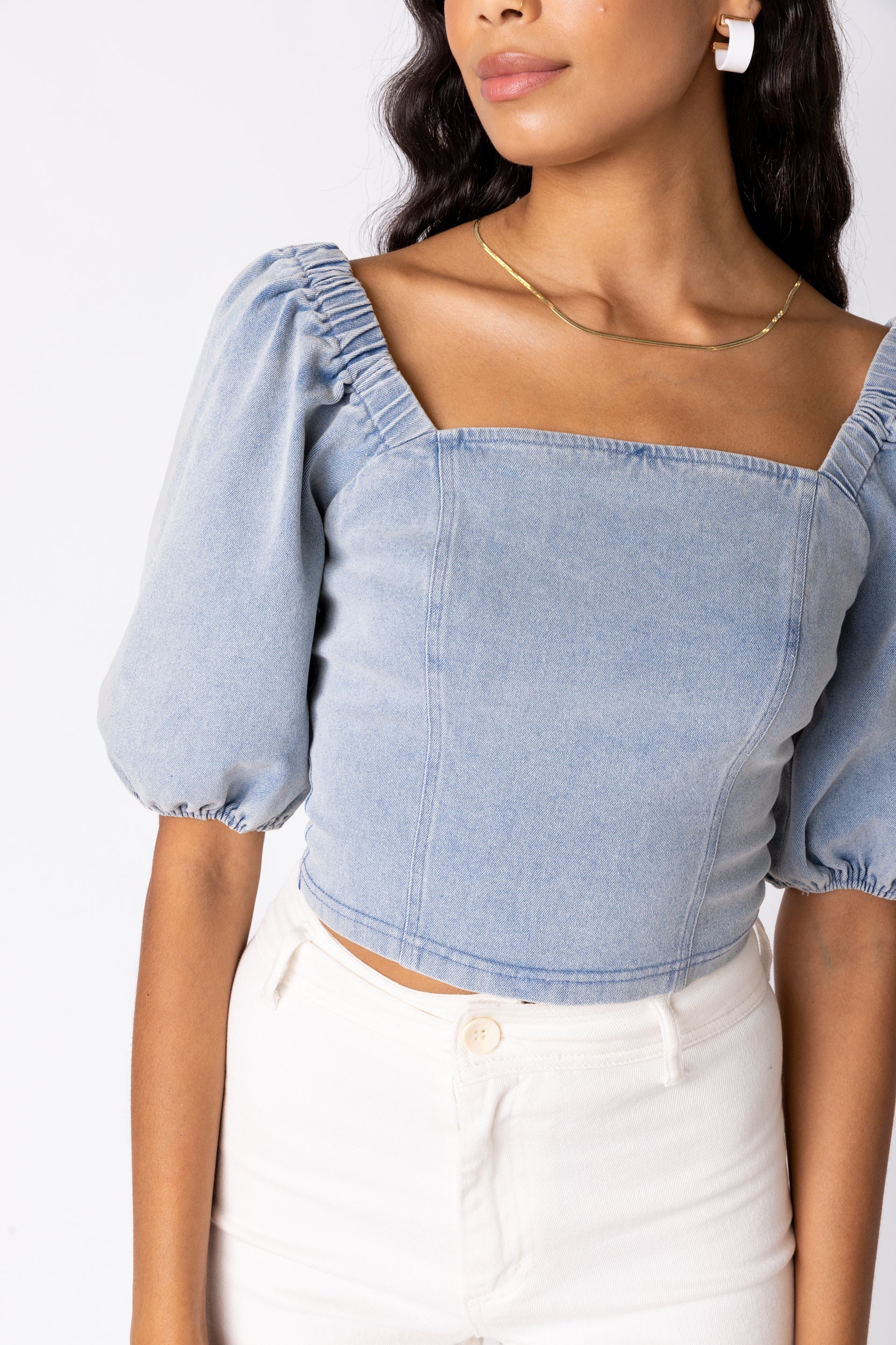 SALE - Hadley Chambray Puff Sleeve Top