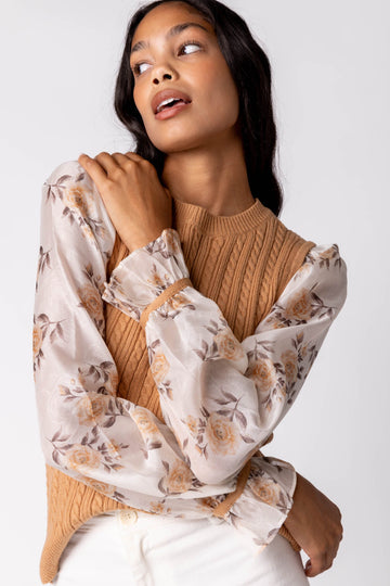 Cleo Printed Sleeve Sweater