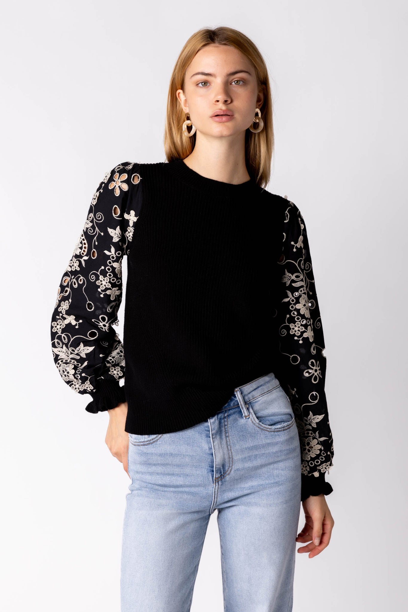 SALE - Kirsten Embroidered Lace Sleeve Top
