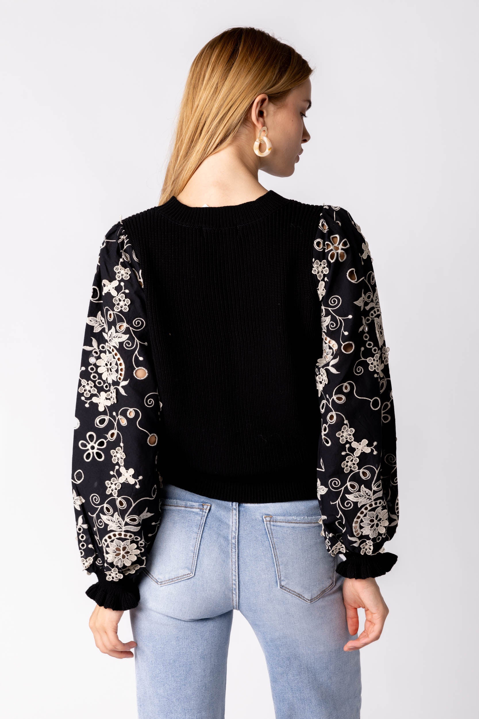 SALE - Kirsten Embroidered Lace Sleeve Top