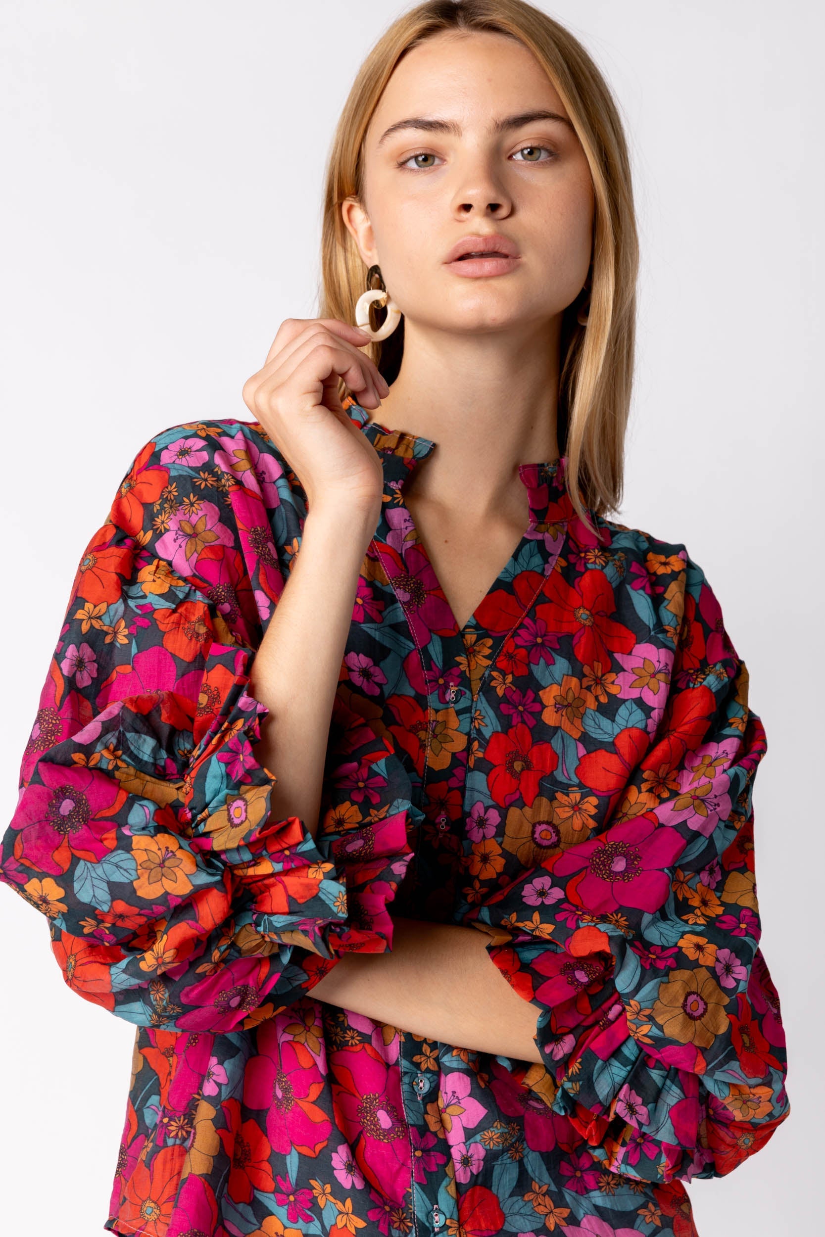 Rosey Balloon Sleeve Floral Top