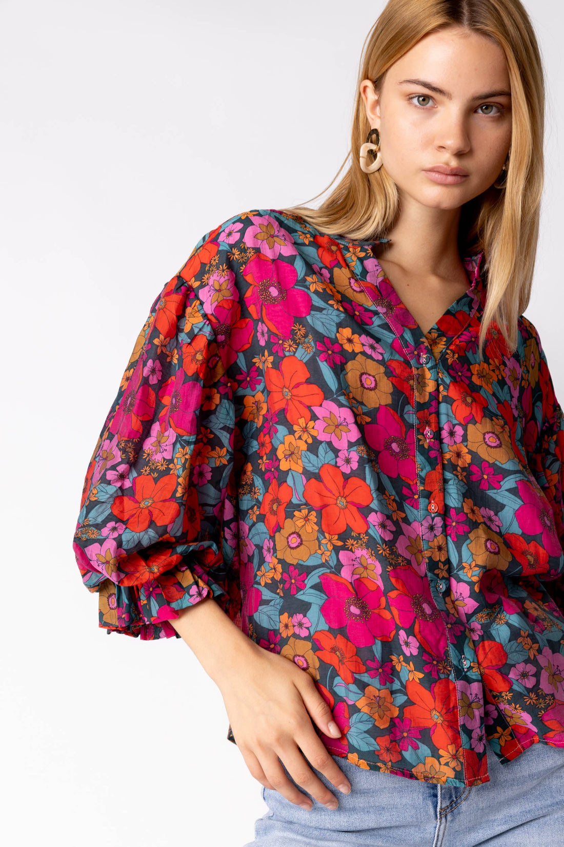 Rosey Balloon Sleeve Floral Top