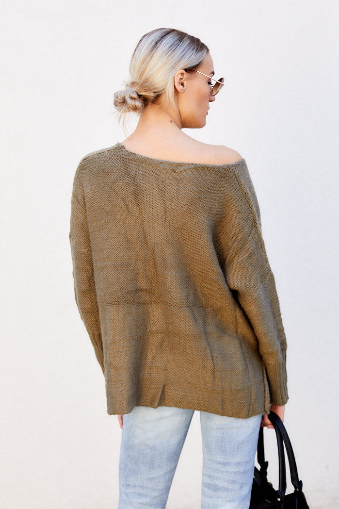 Lena Side Slit Ribbed Hem Sweater