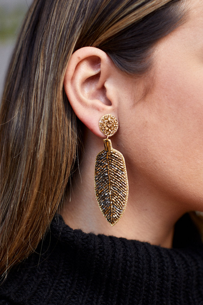 Ruby Beaded Feather Earring