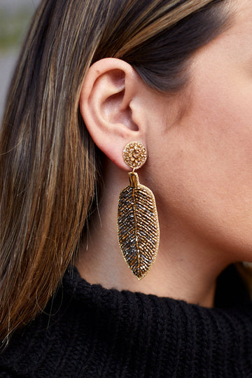 Ruby Beaded Feather Earring