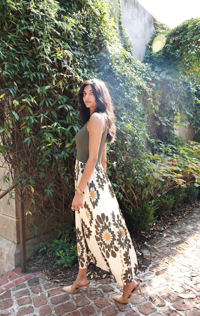 Demi Printed Pleated Midi Dress