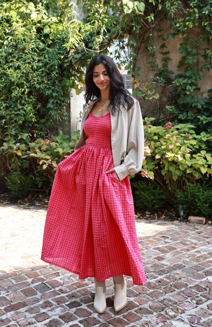 Shay Smocked Plaid Maxi Dress