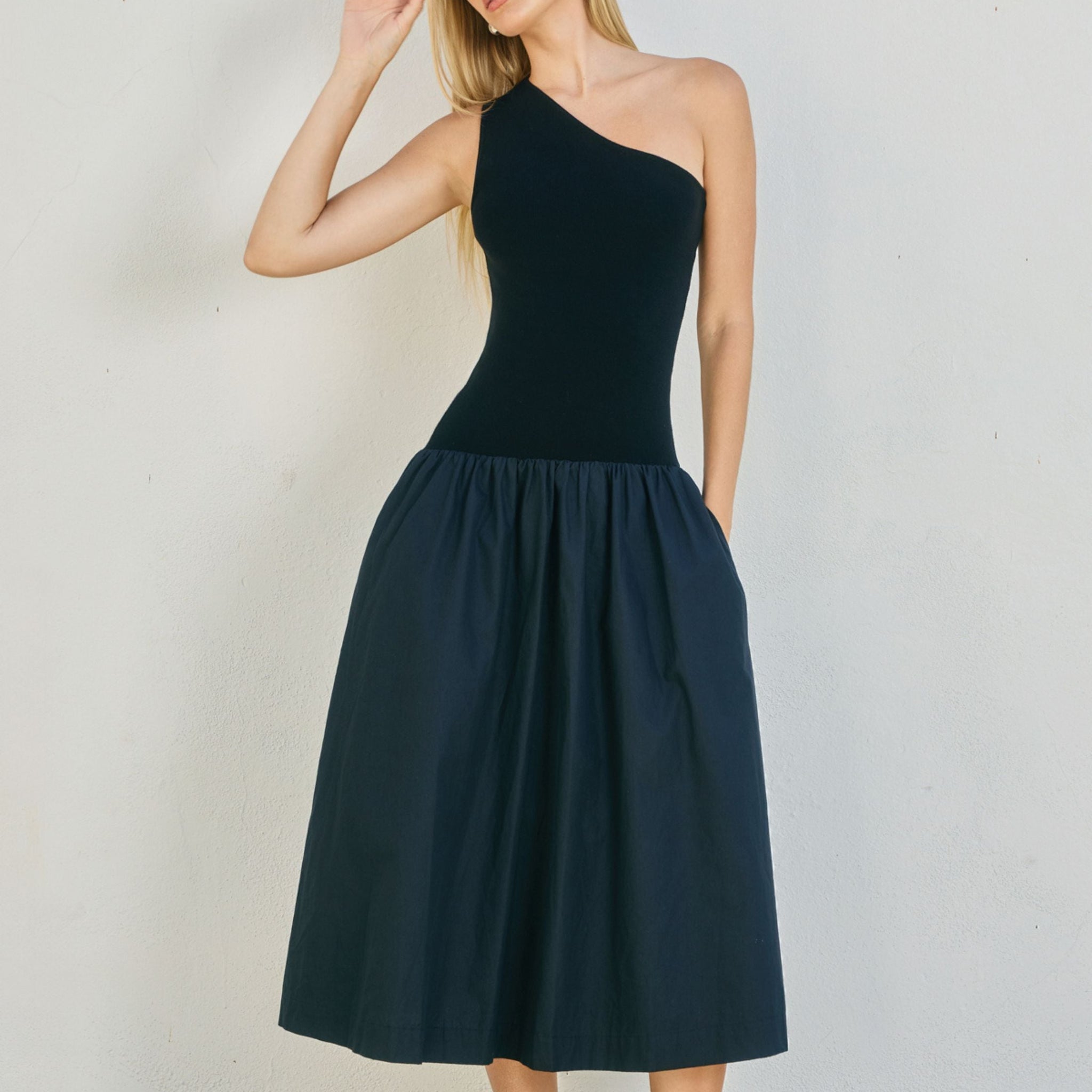 Reagan One Shoulder Drop Waist Dress