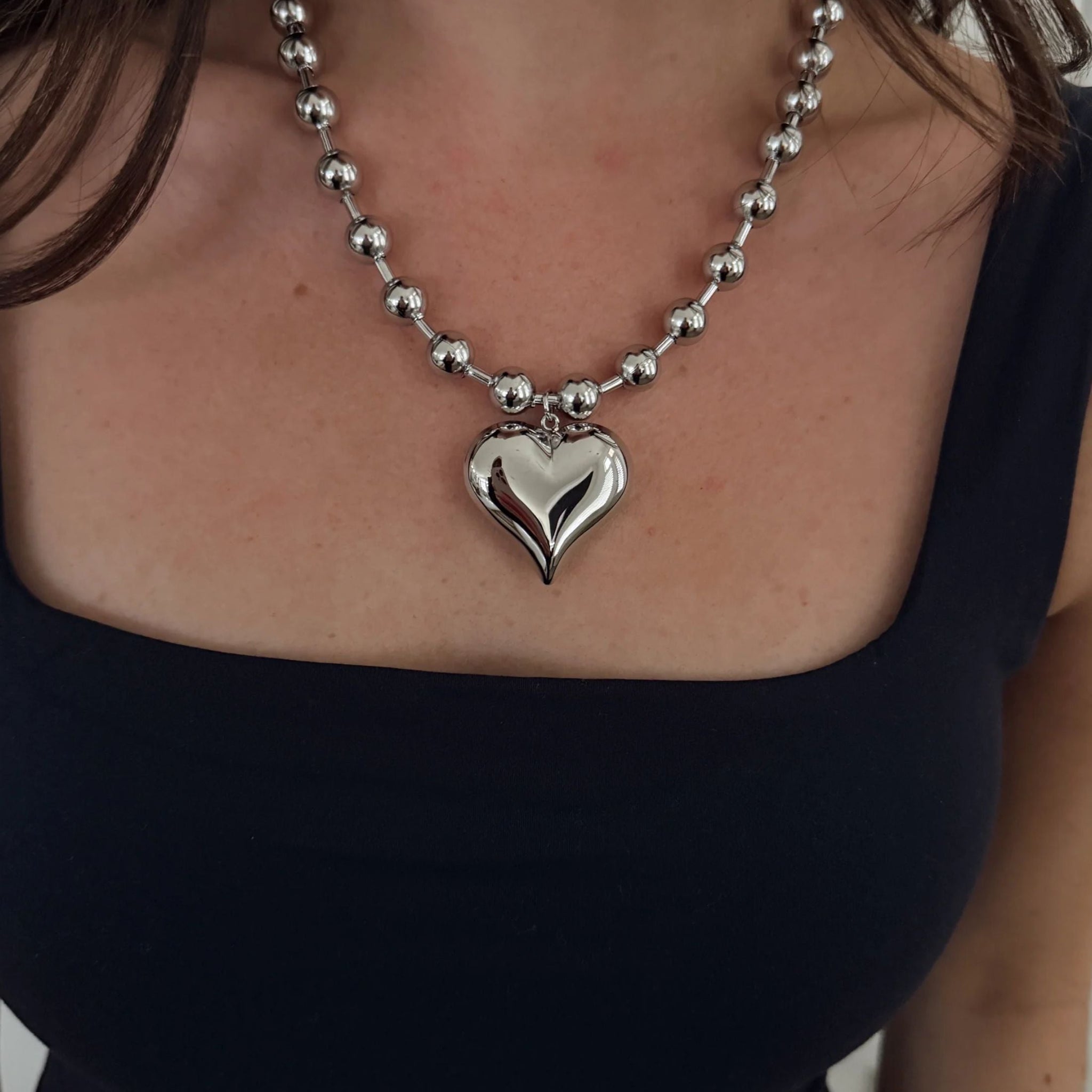 Silver Bubble Heart Necklace