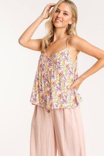 Beverly Pleated Detail Floral Tank