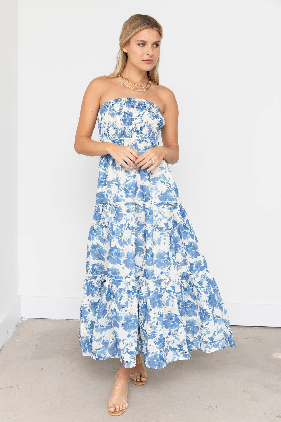 Liana Floral Smocked Strapless Maxi Dress