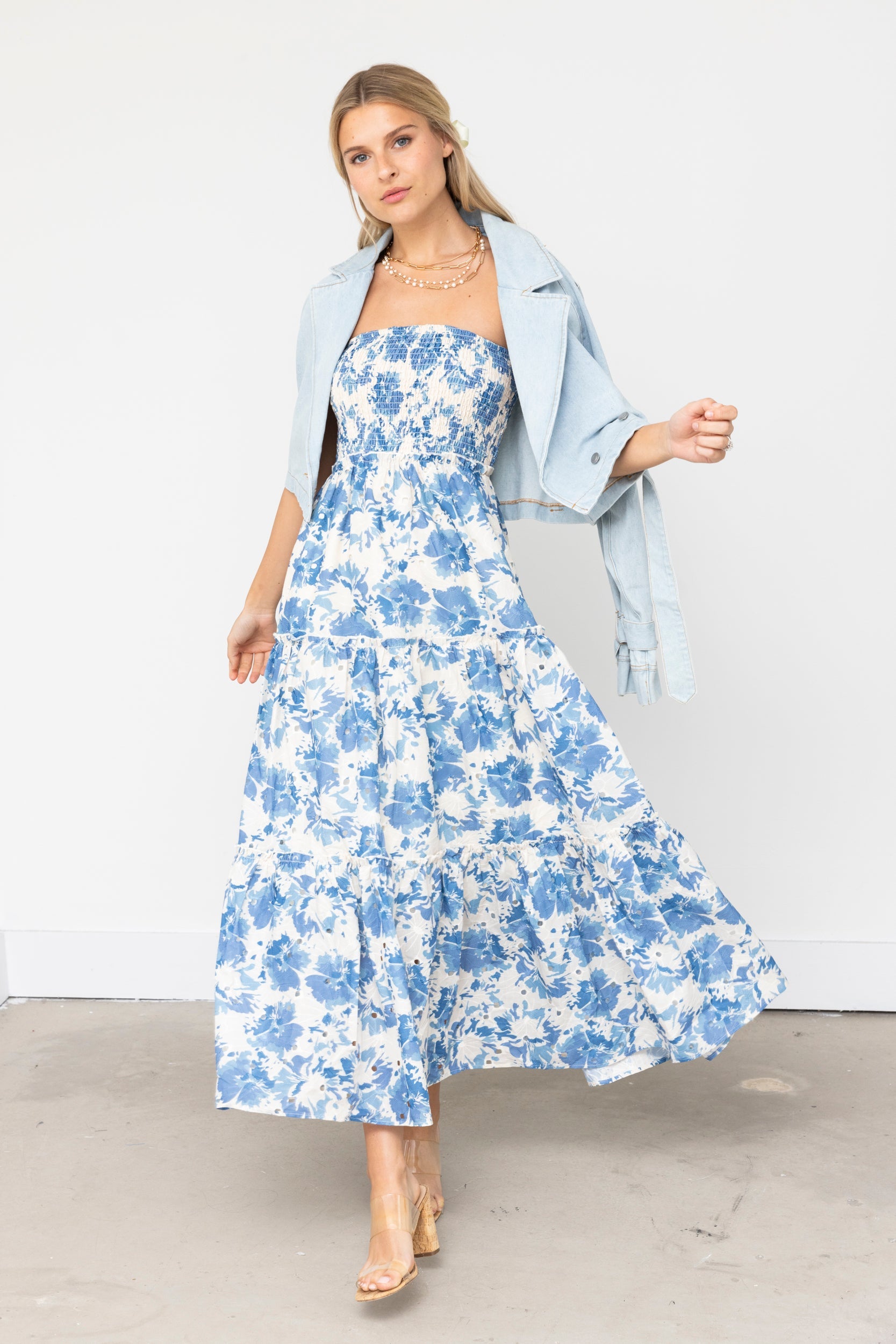 Liana Floral Smocked Strapless Maxi Dress