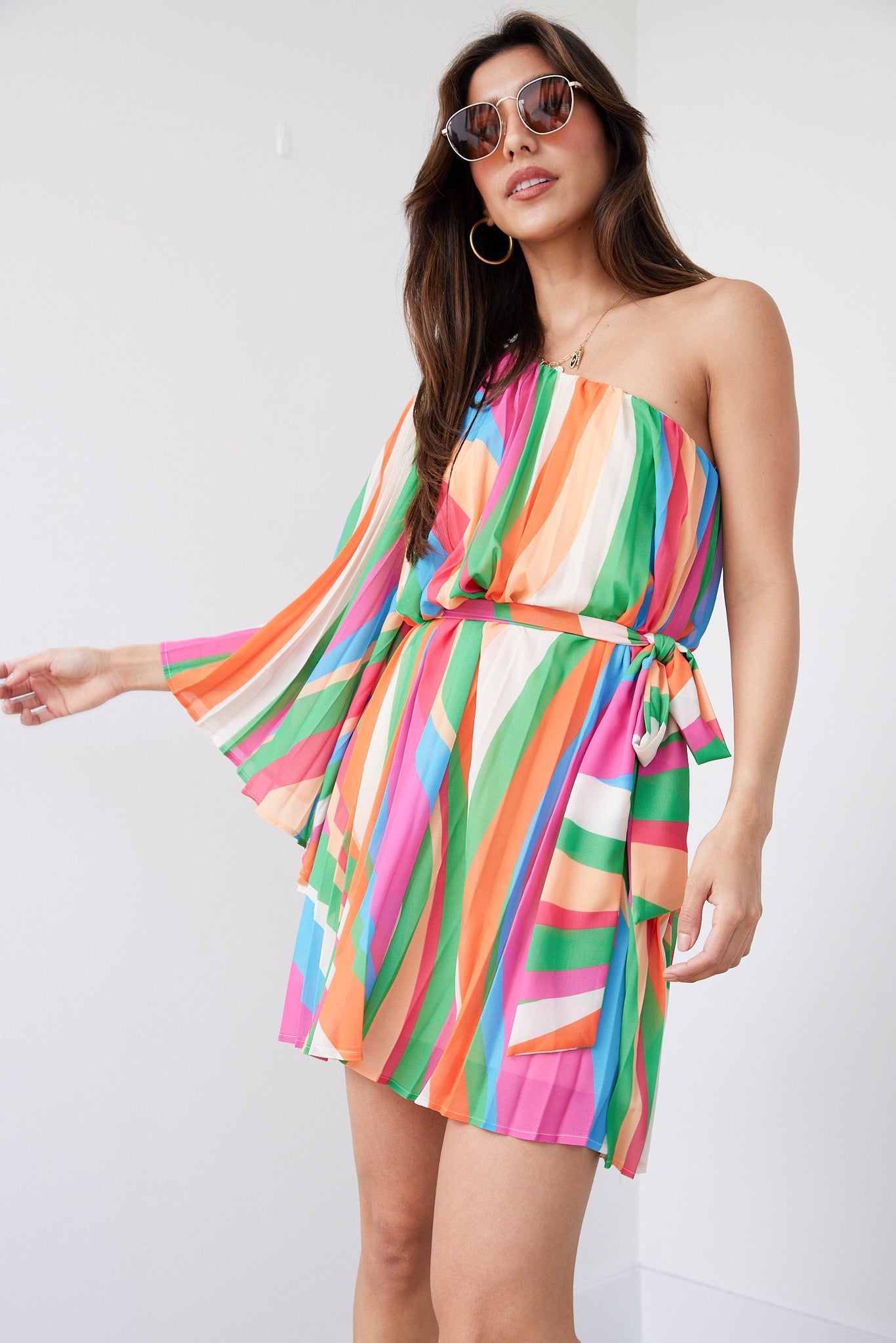 SALE - Esmeralda One Shoulder Striped Mini Dress