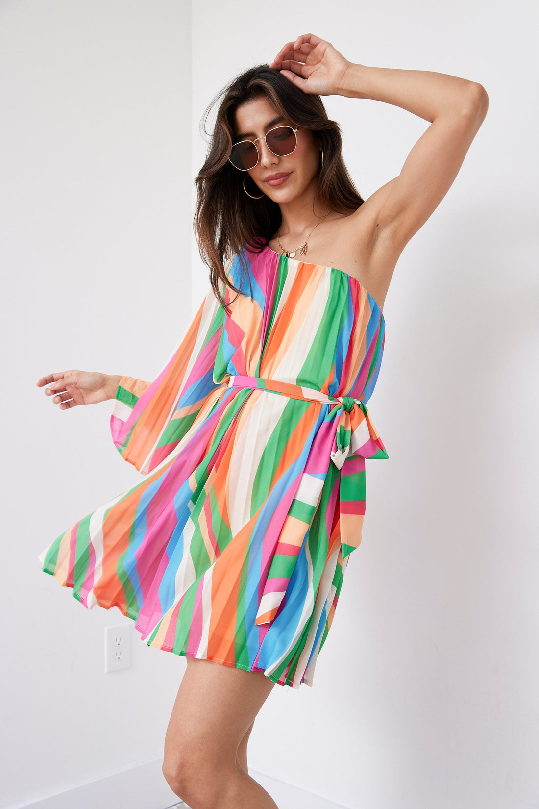 SALE - Esmeralda One Shoulder Striped Mini Dress