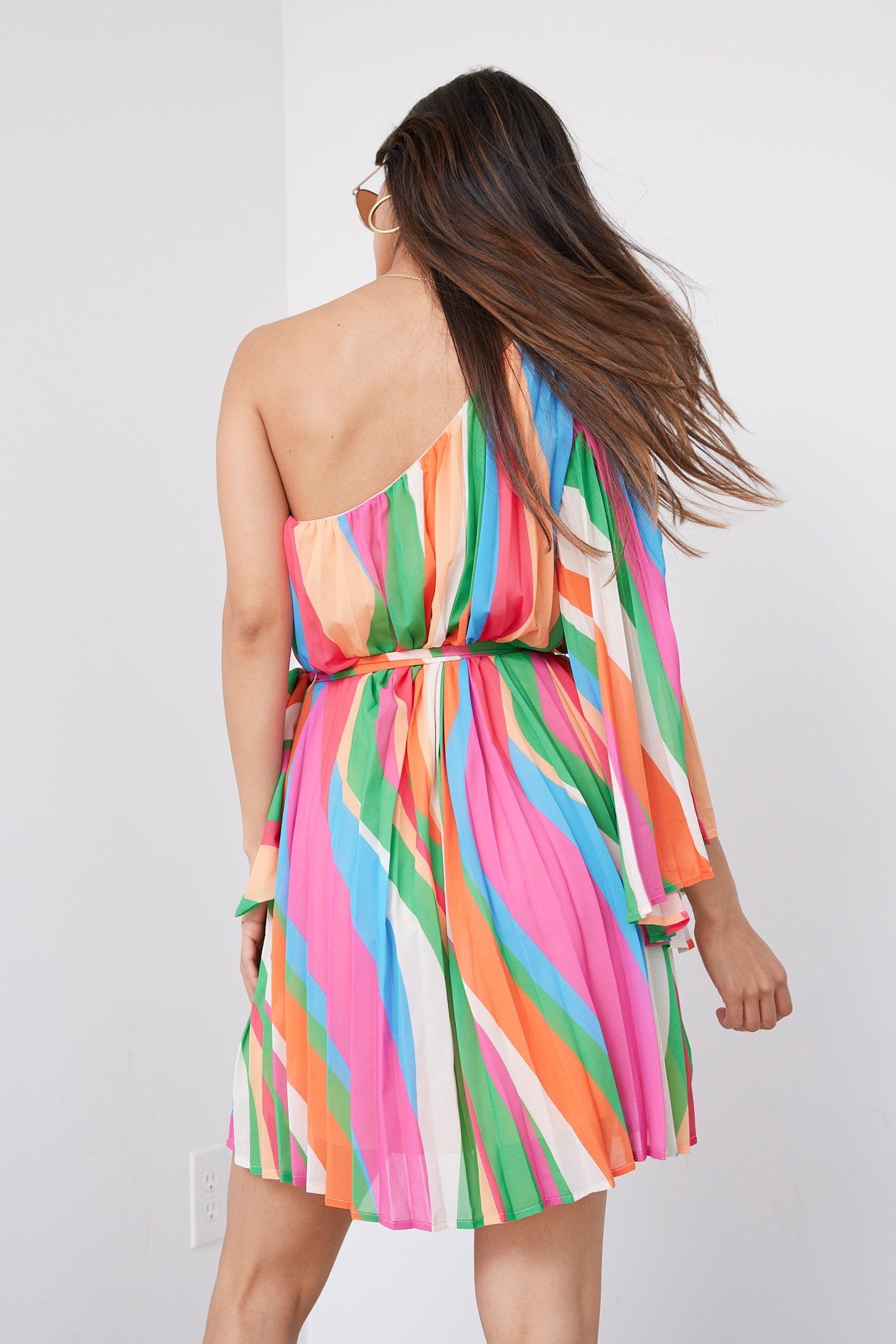 SALE - Esmeralda One Shoulder Striped Mini Dress