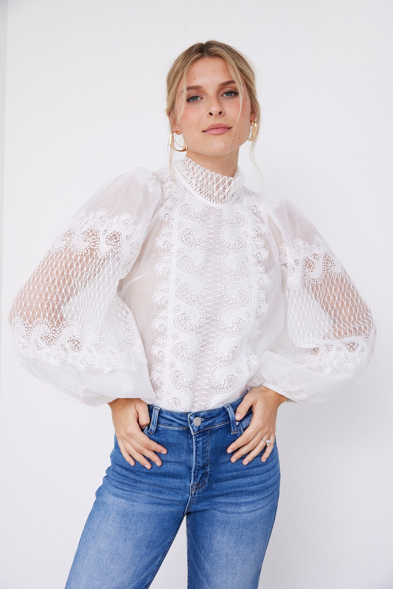 Rowan Long Sleeve Mock Neck Lace Top