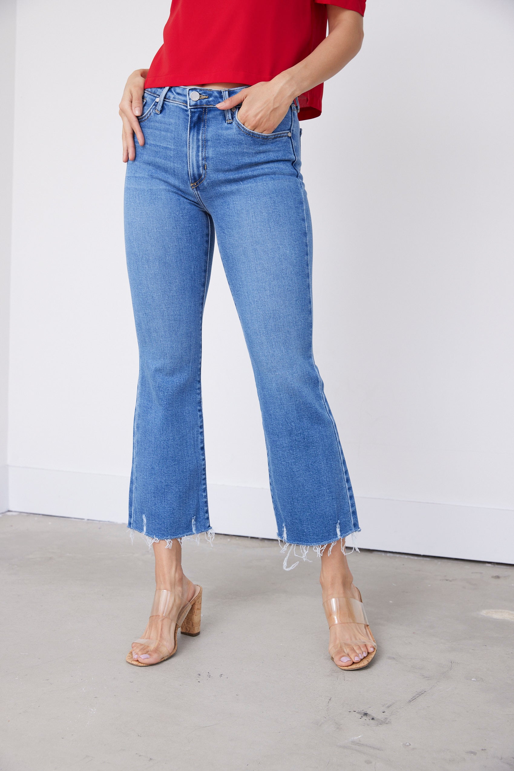 Canyon Distressed Hem Crop Flare Jean