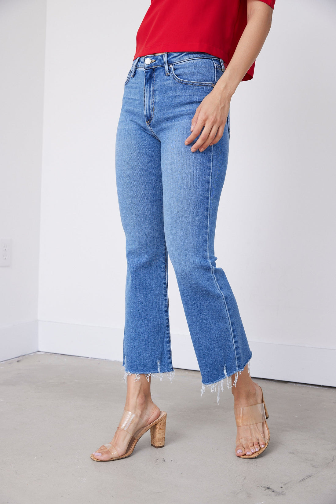 Canyon Distressed Hem Crop Flare Jean