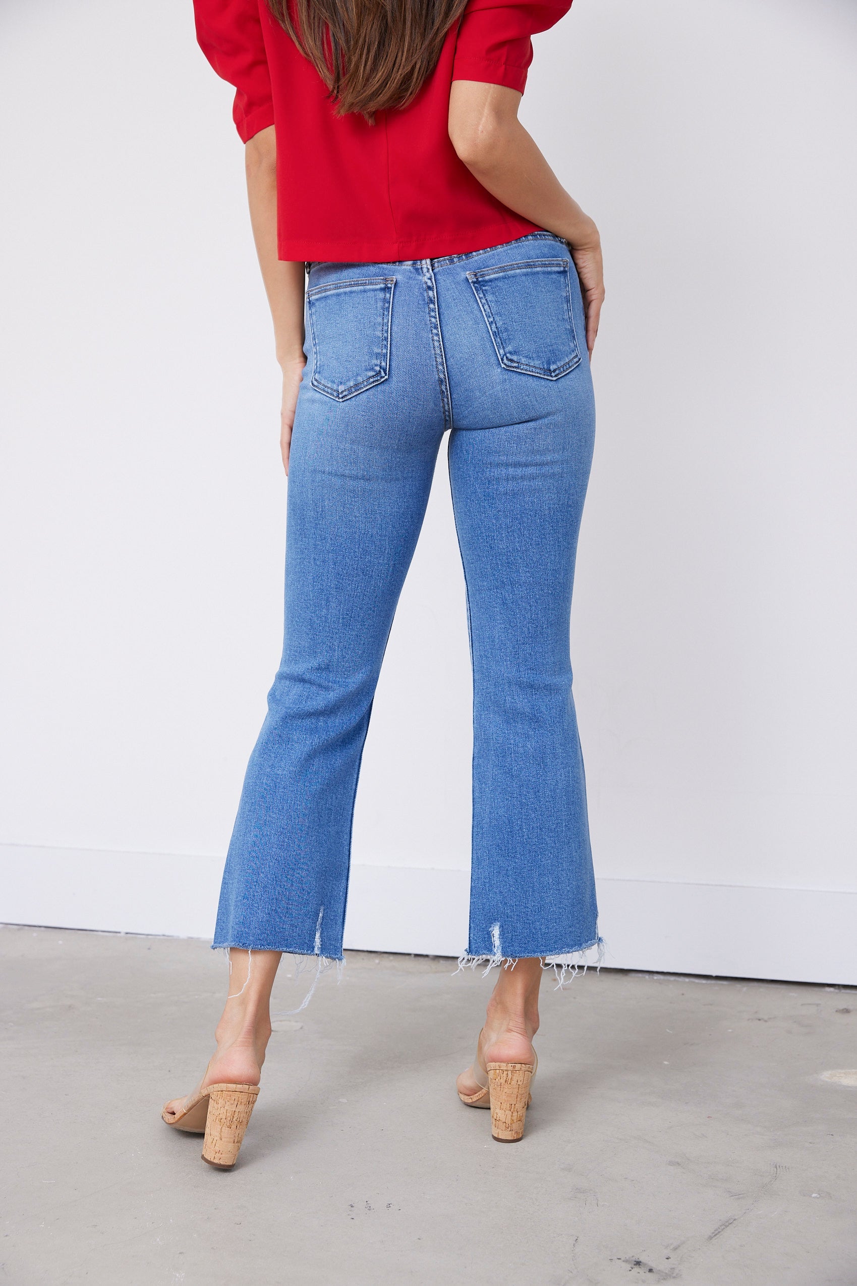 Canyon Distressed Hem Crop Flare Jean