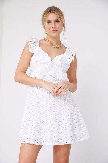 Jesse Ruffled Eyelet Mini Dress