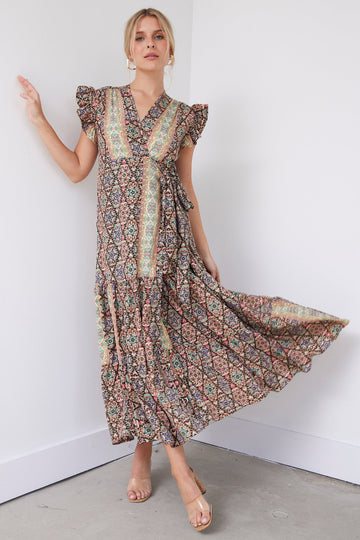 SALE - Charlotte Ruffle Sleeve Wrap Dress
