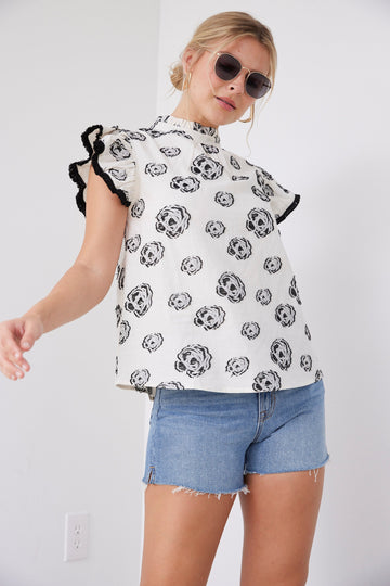 SALE - Davis Fringe Ruffle Sleeve Floral Top