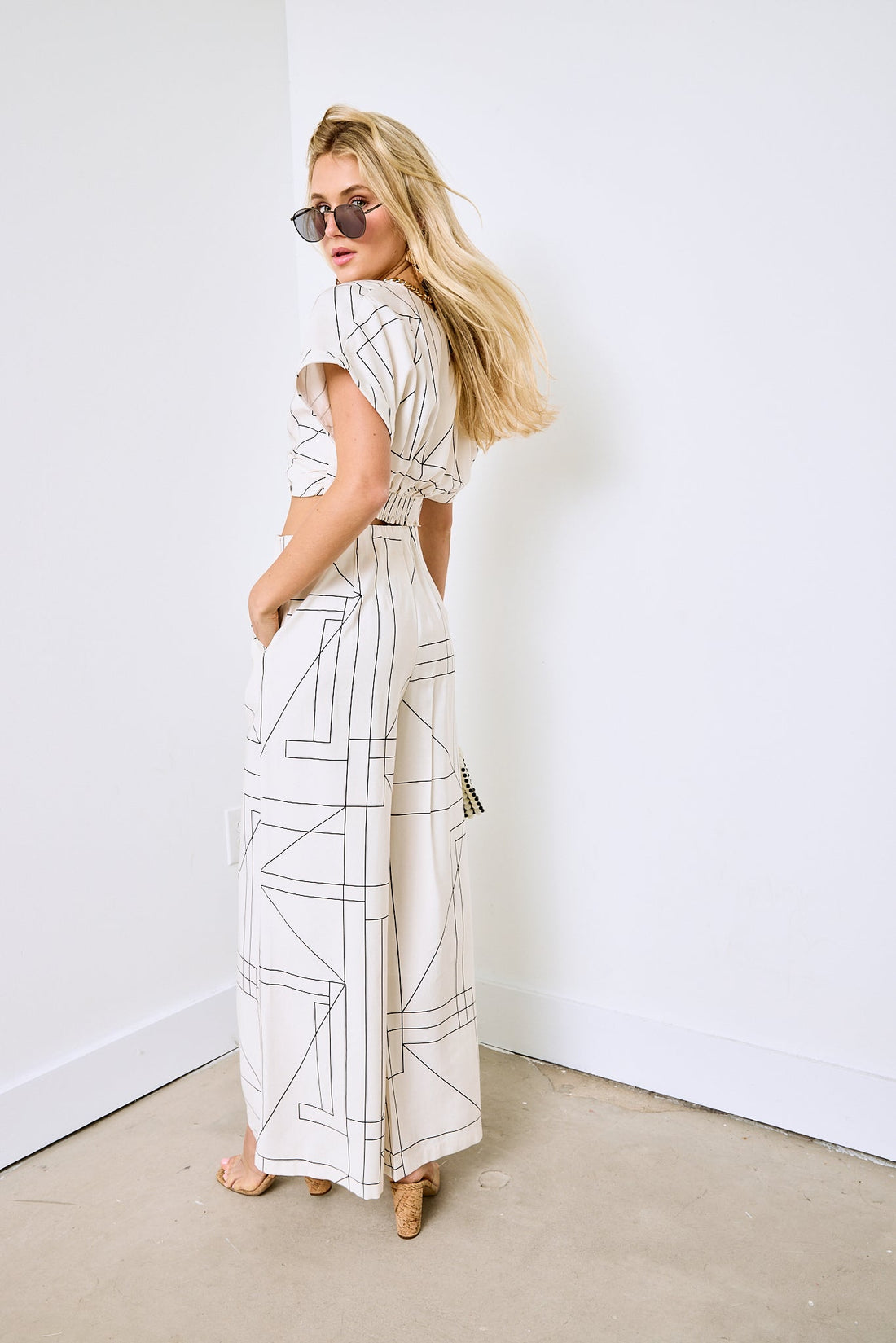 SALE - Julien Multi Grid Pattern Wide Leg Pants