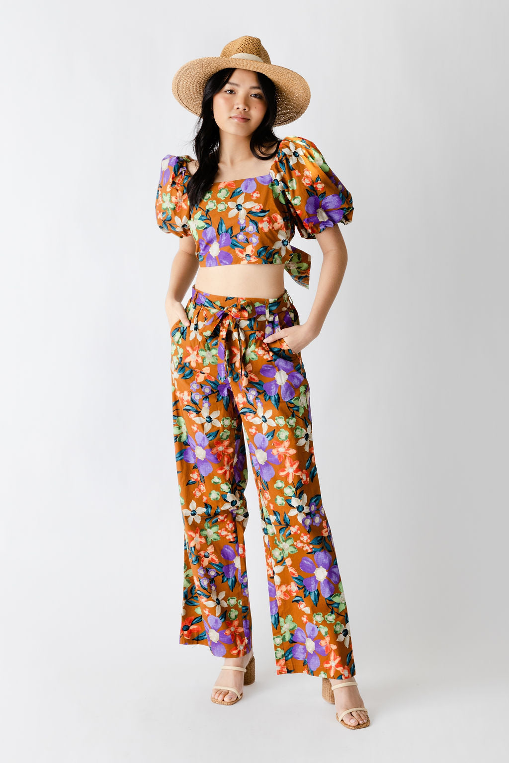 SALE - Blakely Floral Cropped Bubble Sleeve Top