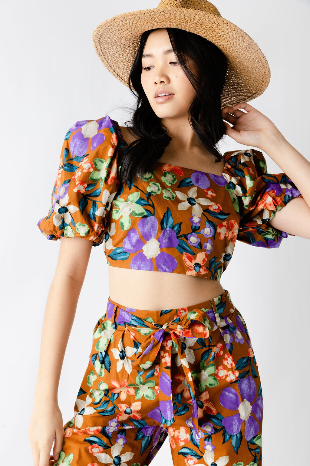 SALE - Blakely Floral Cropped Bubble Sleeve Top