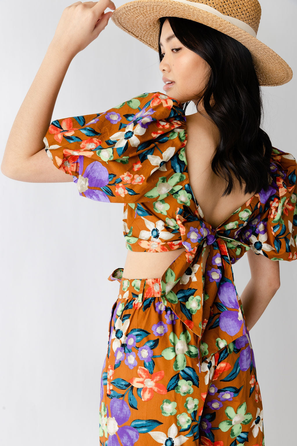 SALE - Blakely Floral Cropped Bubble Sleeve Top