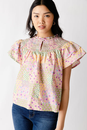 SALE - Laurel Flutter Sleeve Smocked Woven Top