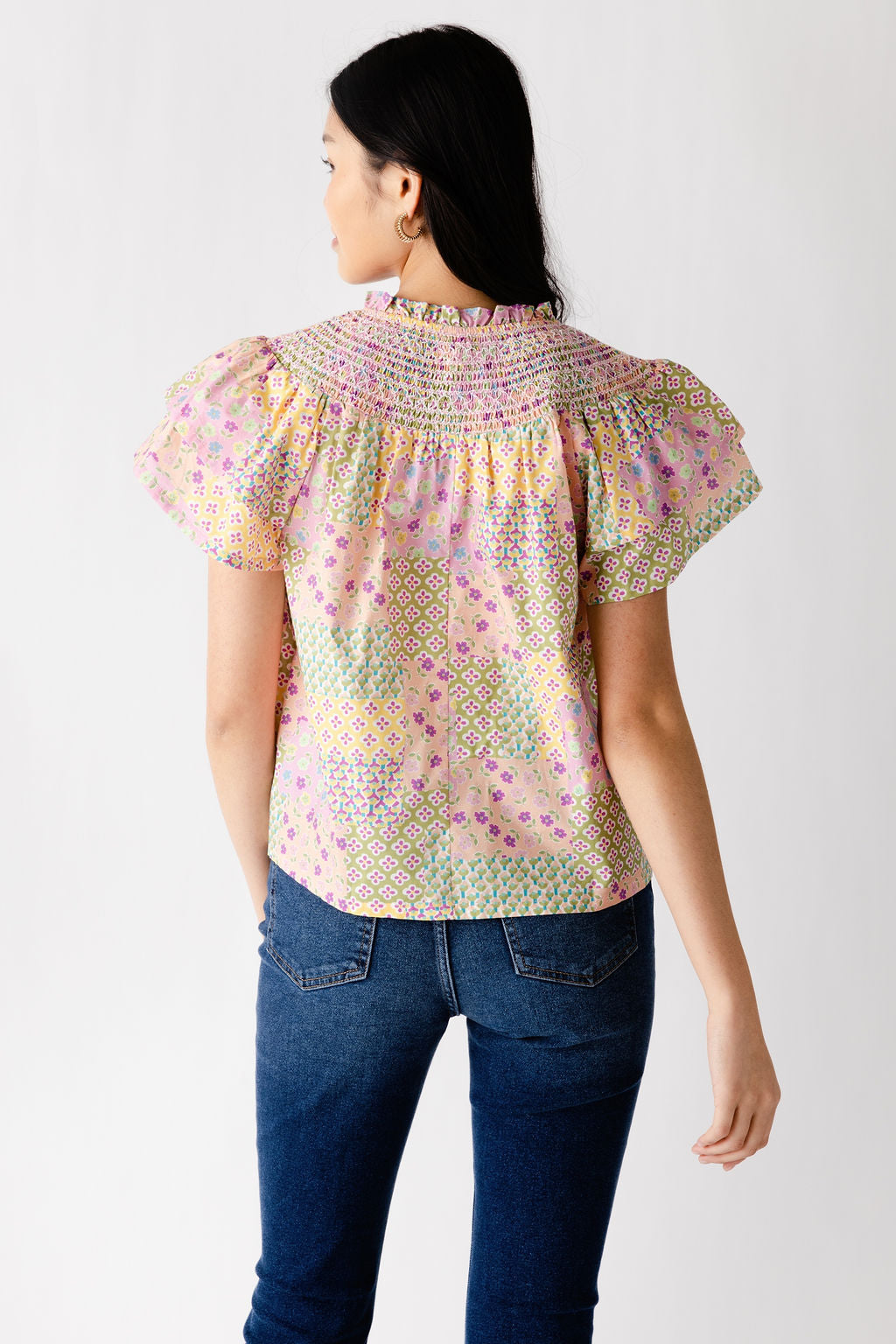 SALE - Laurel Flutter Sleeve Smocked Woven Top