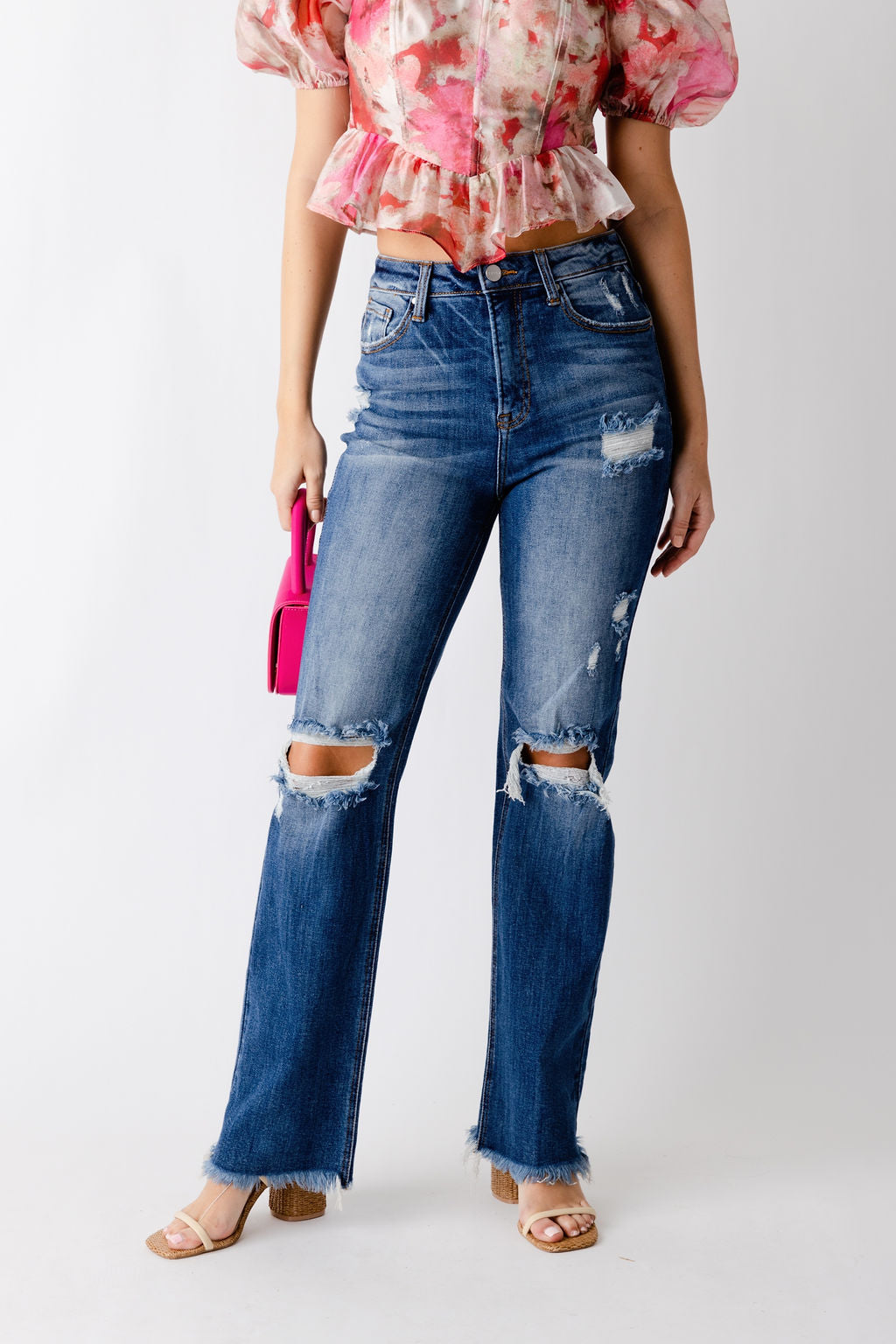 SALE - Nova High Rise Crop Flare Raw Hem Jeans