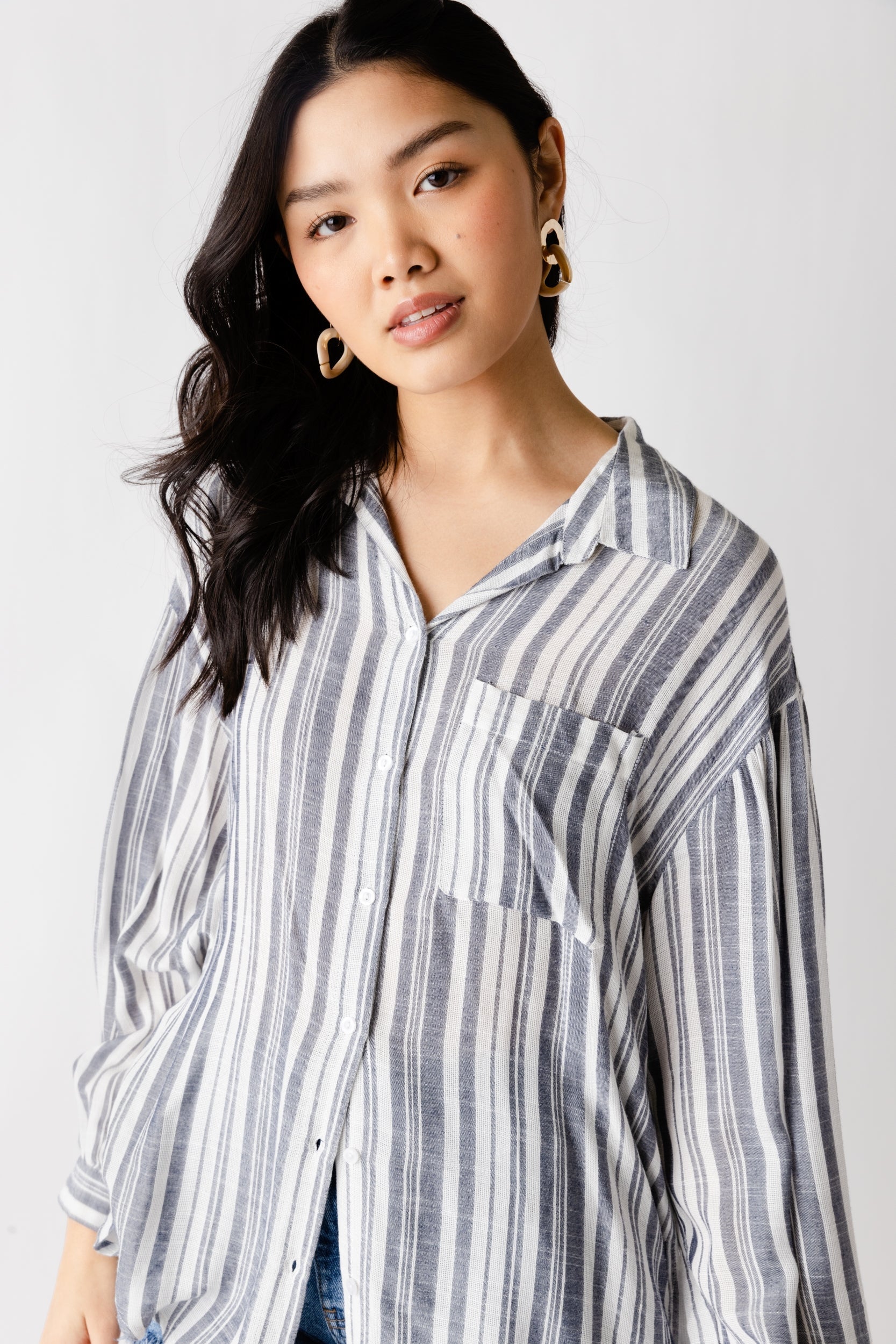 SALE - Sallie Striped Button Front Blouse