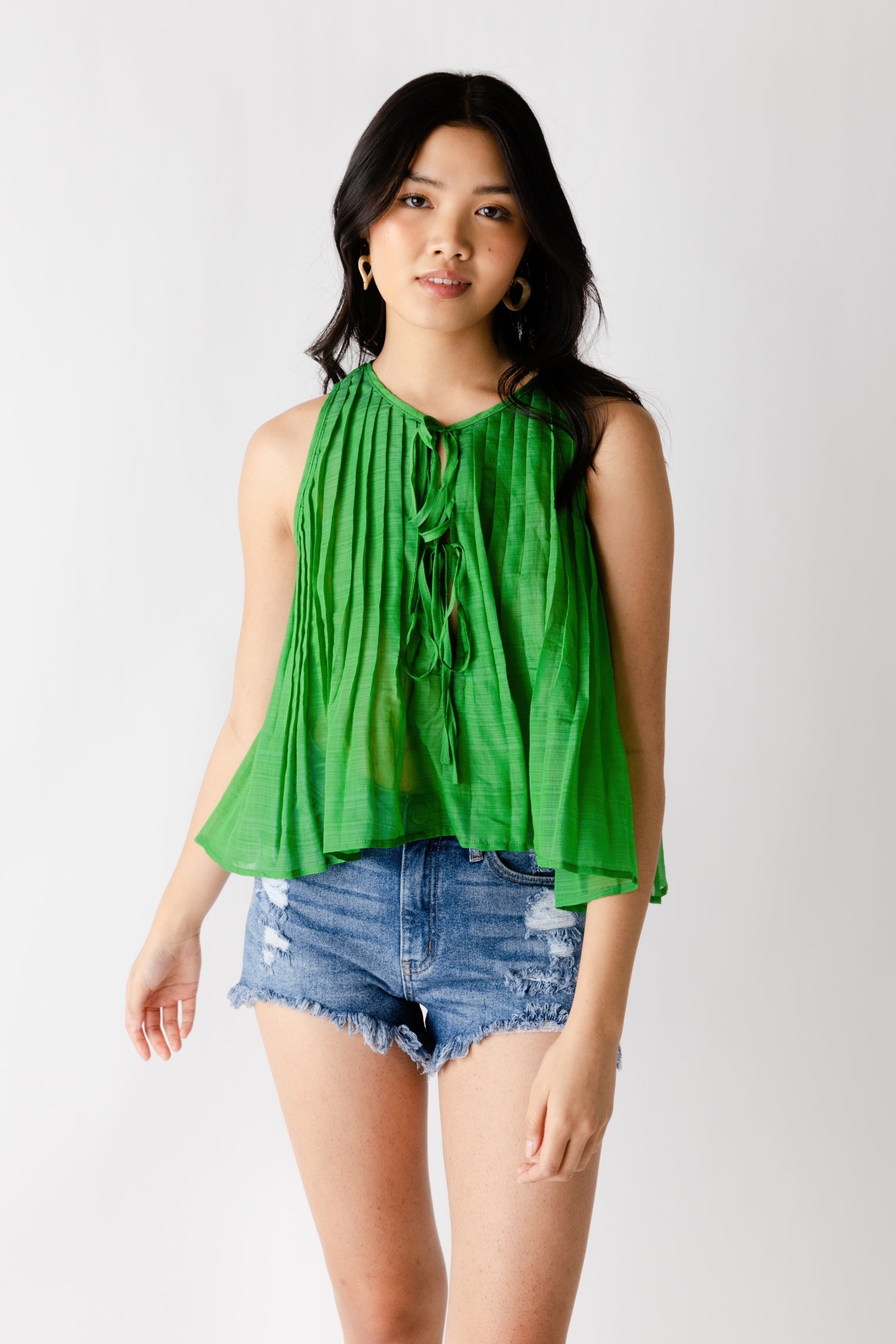 Belle Tie Front Pleated Top