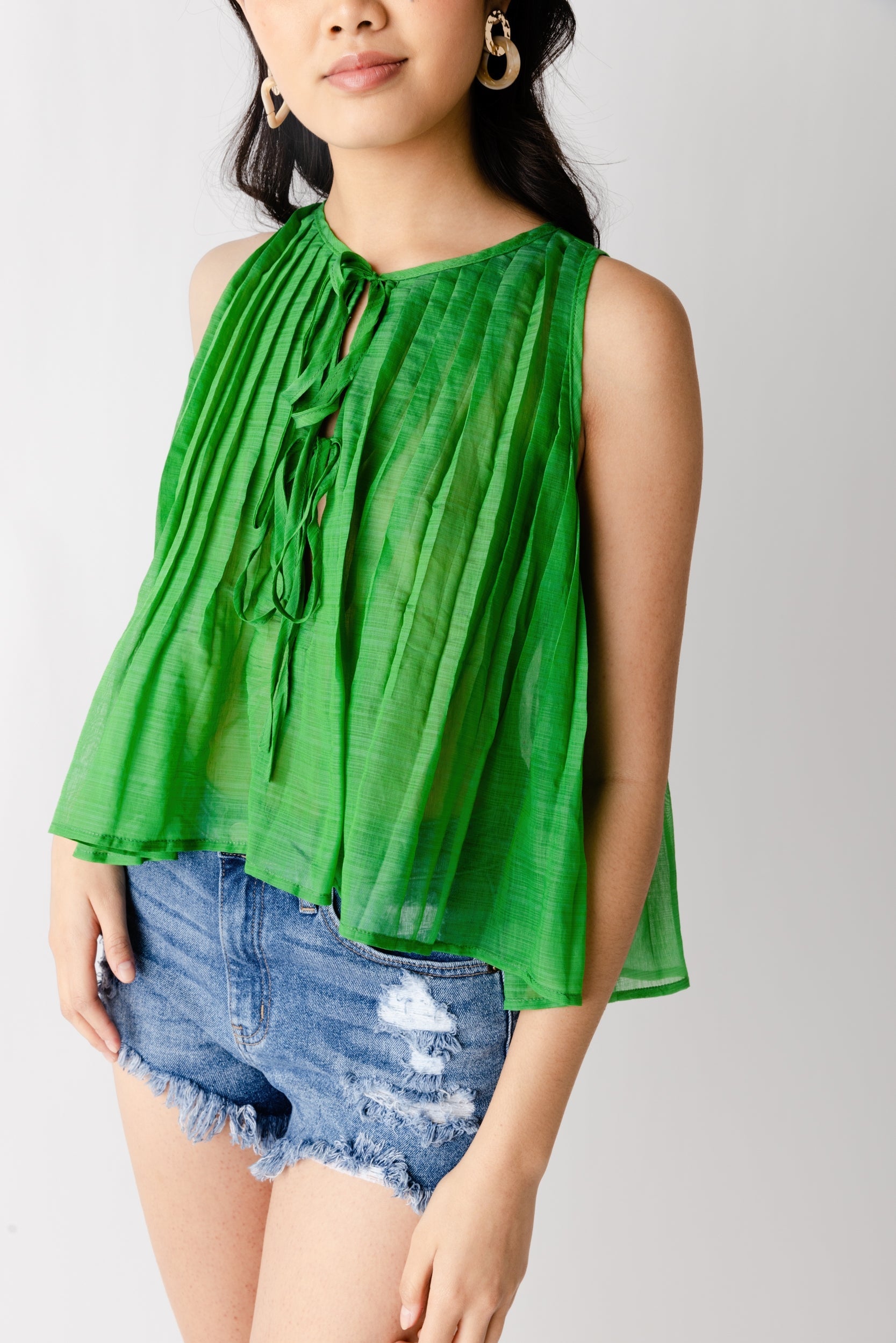 Belle Tie Front Pleated Top