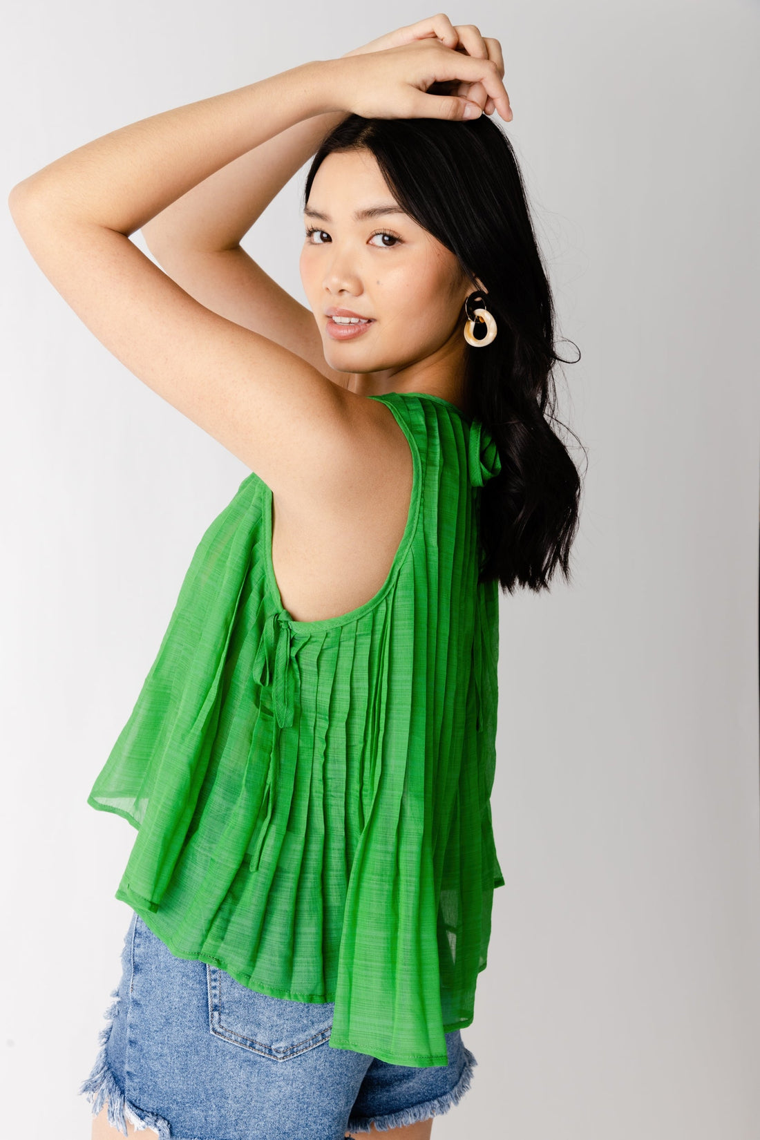 Belle Tie Front Pleated Top